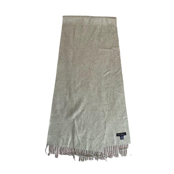 Salvatore Ferragamo Cashmere Fringe Long Wrap Scarf Oatmeal - Picture 3 of 5